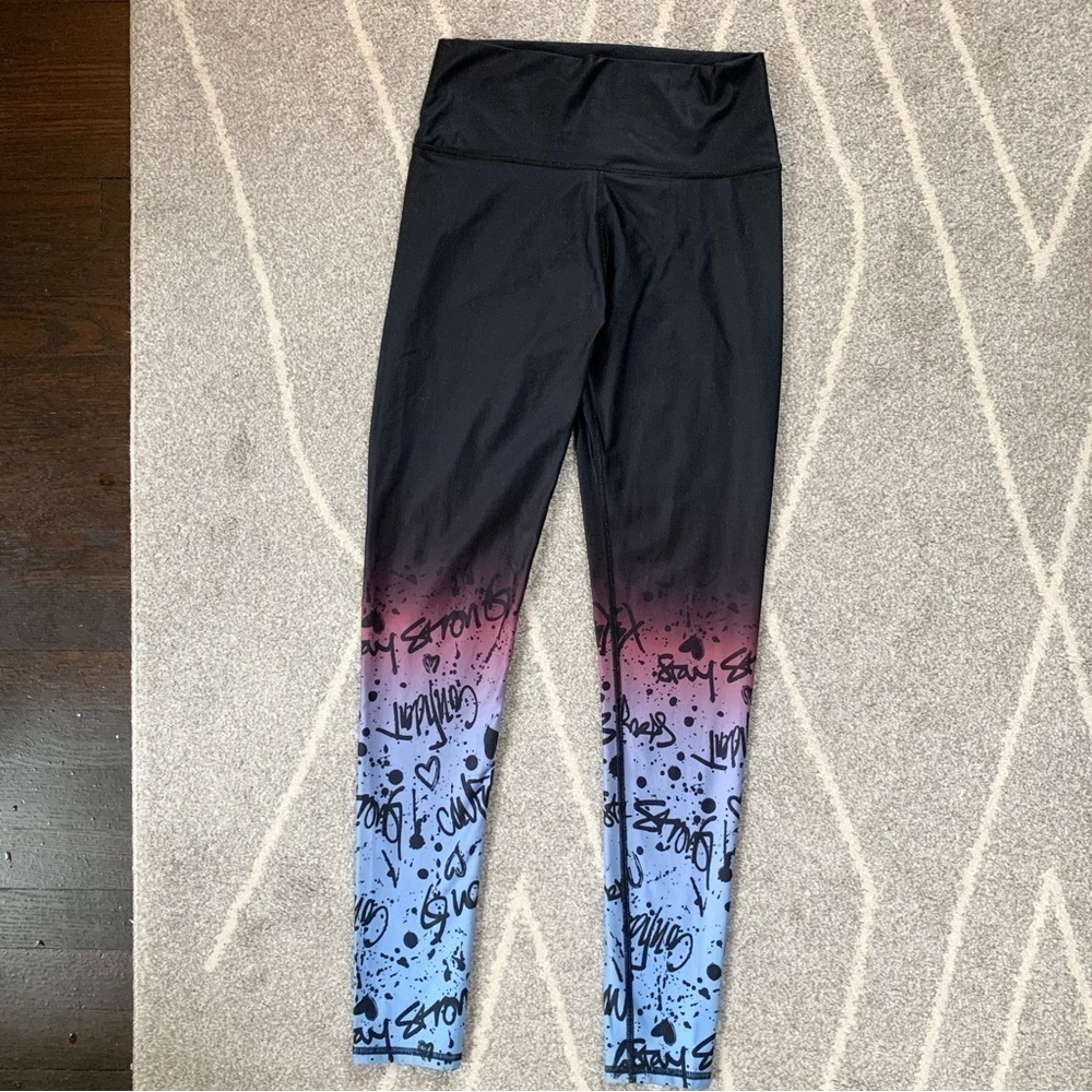 Fabletics X Demi Lovato Black Leggings with Pink & Blue Ombre 90’s Ankle